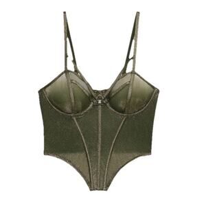 NWT Savage X Fenty Going Platinum Mesh Bustier in Metalic Deep Green- Size S